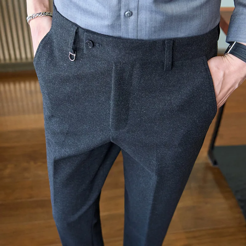 

Dress Pants For Men High Quality Autumn Winter Thick Wool Men's Formal Trousers Full Length Business Casual Suit Pants Elastic
