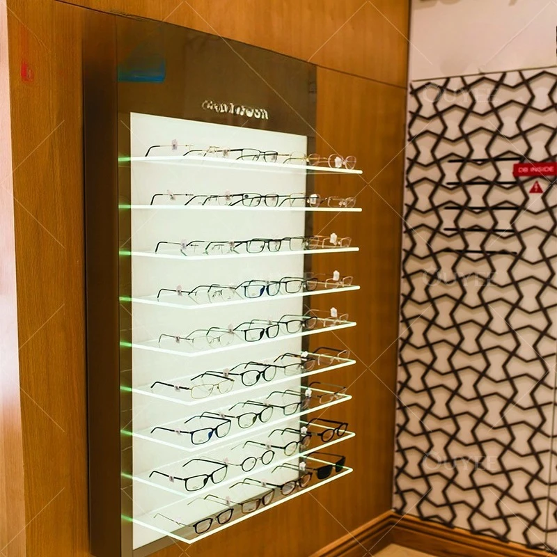 Optical shop cabinet Iron wooden glasses display stand Sunglasses wall cabinet Creative glasses booth shelf