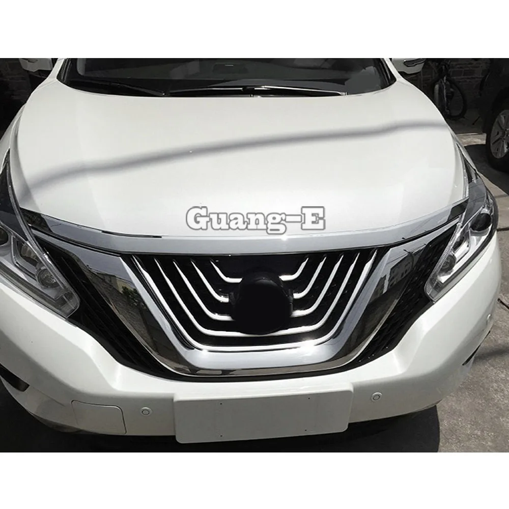 For Nissan Murano 2015 2016 2017 2018 Cover Protection Detector ABS Chrome Trim Front Up Grid Grill Grille Frame Panel 1pcs