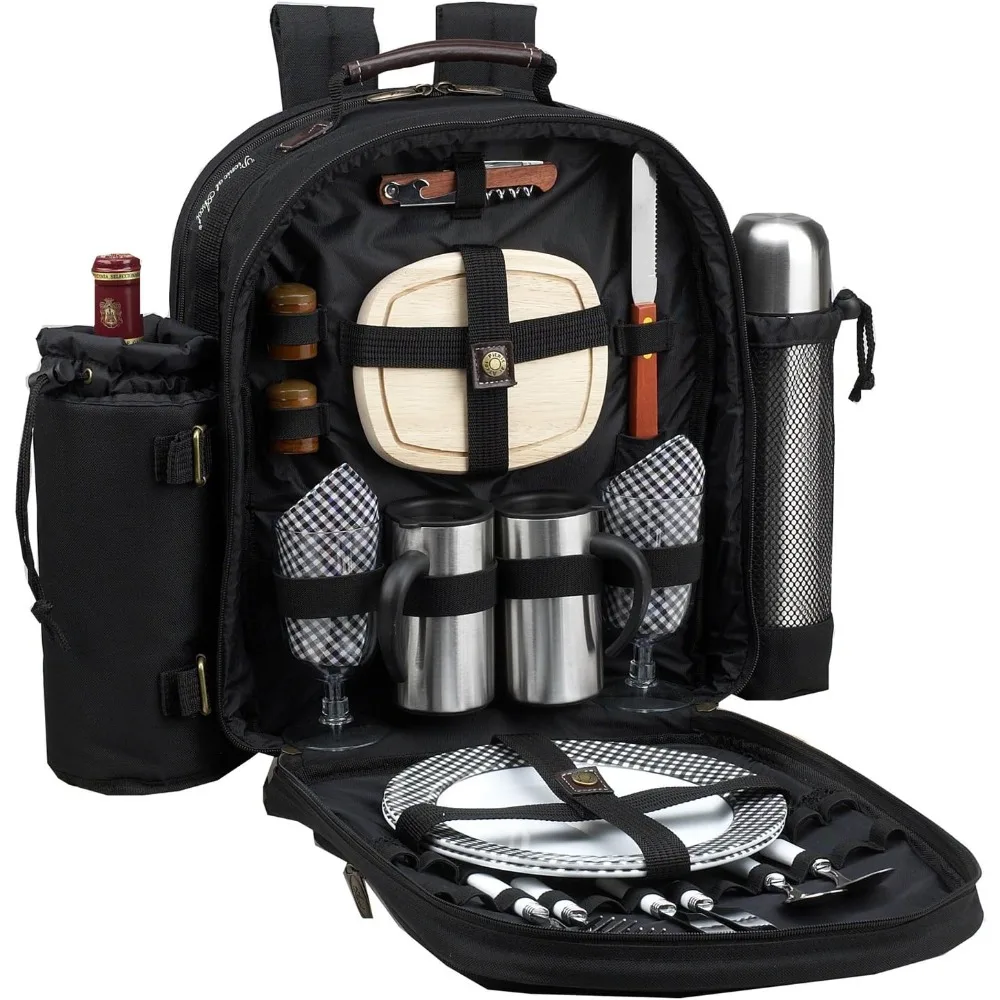 Equipped 2 Person Picnic Backpack with Coffee Service, Cooler & Insulated Wine Holder - Designed & Assembled in the USA