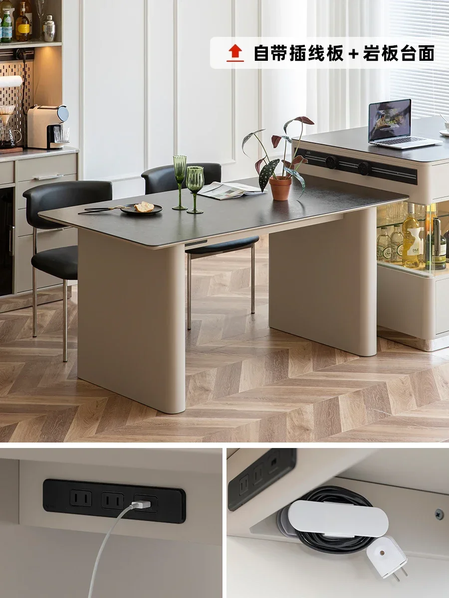 Nordic light luxury Yinuo rock slab black dining table solid wood middle island table modern simple