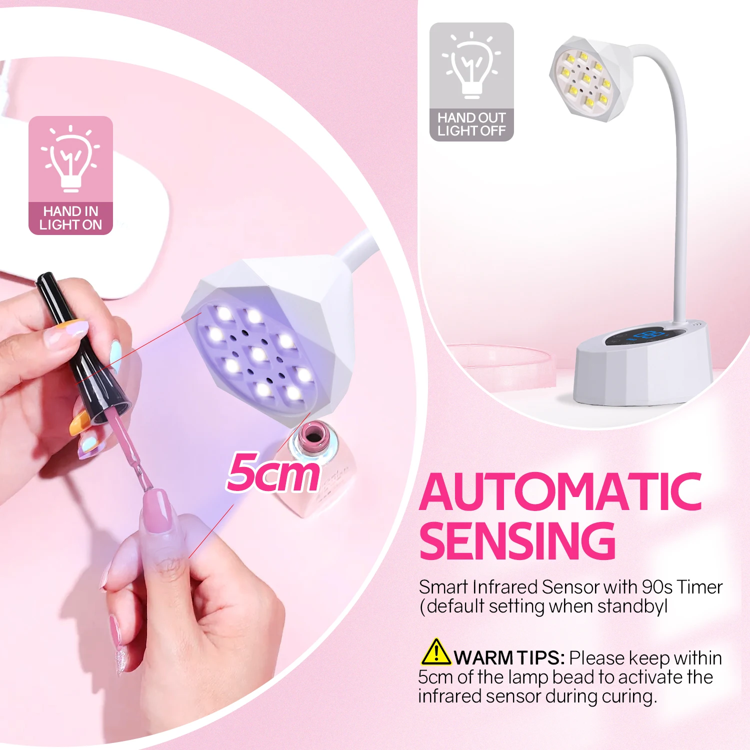 دينا بيوتي مصباح LED للأظافر قابل لإعادة الشحن بالأشعة فوق البنفسجية 27 وات، مجفف أظافر 360 درجة °   مصباح معالجة جل الغراء لتلميع الأظافر سريع الجفاف وقابل للانحناء