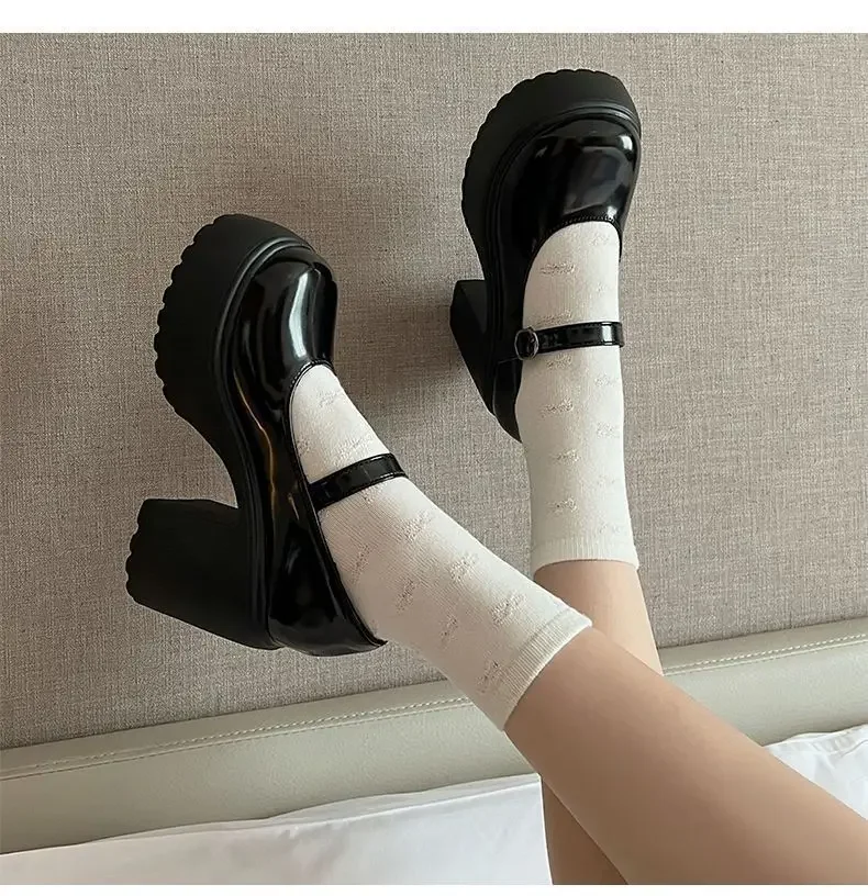 Black Super High Heels Mary Jane Shoes Women 2023 Goth Chunky Platform Pumps Woman Plus Size Ankle Buckle Party Lolita Shoes 42