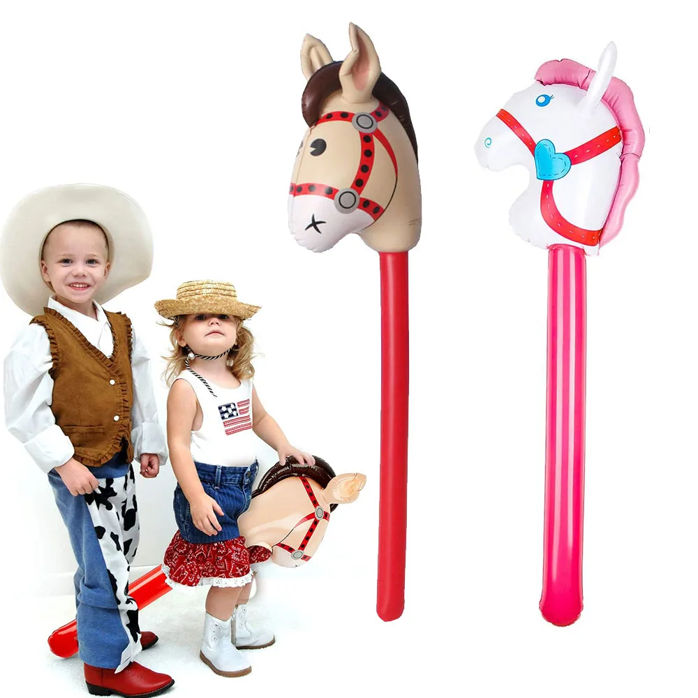 40 Inch Inflatable Stick Horse Head Inflatable Pony Stick Balloon Cowboy Cowgirl Farm Animal Themed Birthday Party Decorations