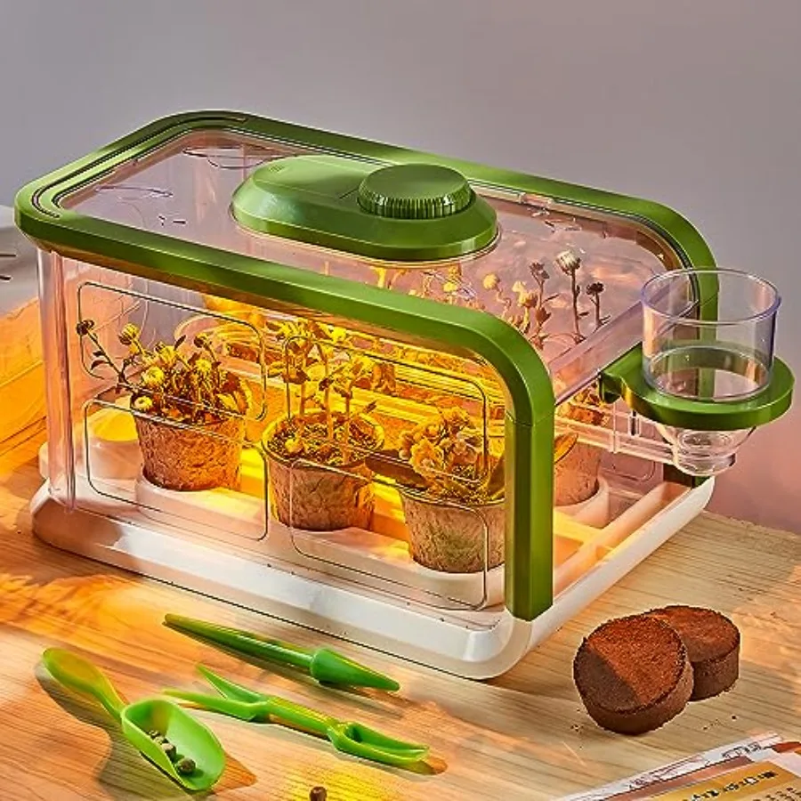 

Plant Growing Kit Gardening Greenhouse Growing Kit with Drip Irrigation and Grow Lights Science STEM Toys Terrarium Kit for Boy