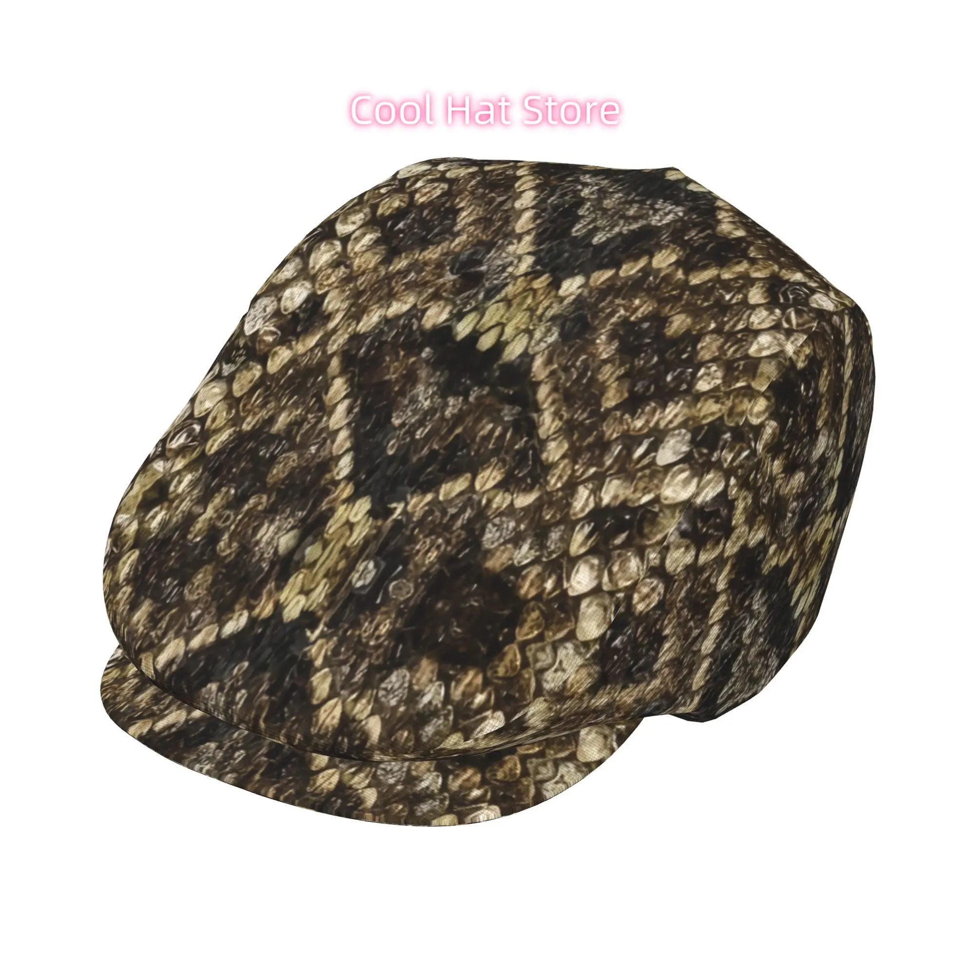 1pc & Unisex Retro Snake Skin Texture Cap - Adjustable Beret/Ivy/Newsboy/Taxi Driver Hat with Buckle, Full-Body Print, Lightweig