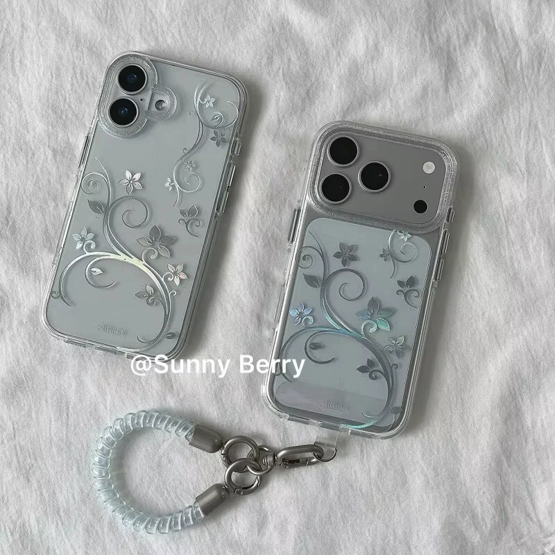 Fashion Simple Flower Vine Y2K Glitter Phone Case For iPhone Ultra 18 11 12 13 14 15 16 17 AIR Pro Max XS Plus MINI Bumper Cover view 2