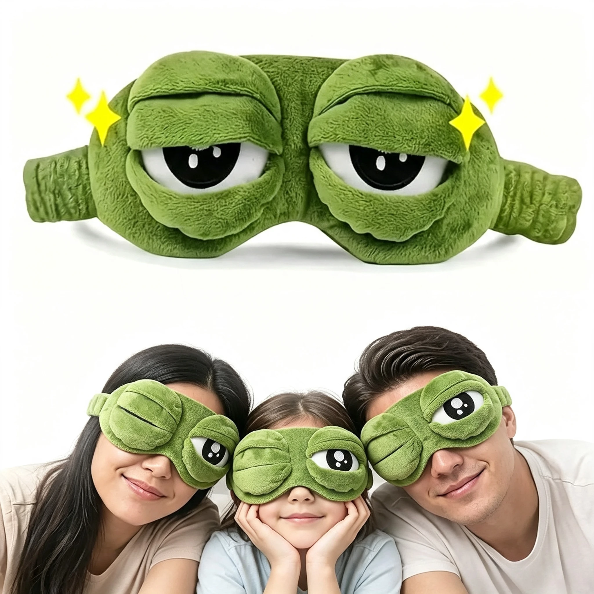 1pc 3D Sad Frog Sleep Mask Complete Blackout Eye Cover Soft Breathable Blindfold for Side Sleeper Travel Men Women  Sleep Mask