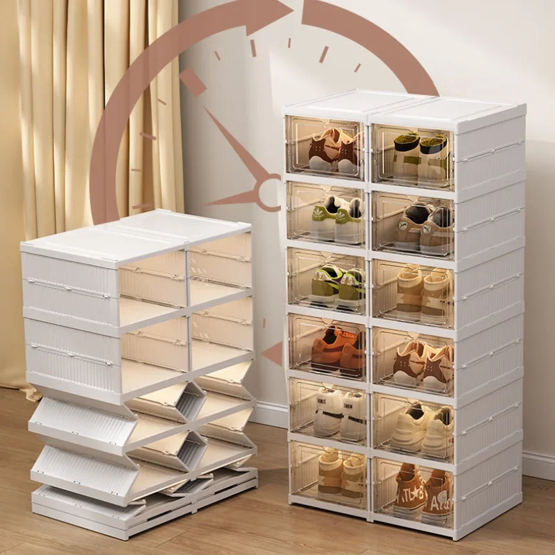 

Folding Shoe Cabinet Transparent Dustproof Shoe Box Installation-Free Organizer Doorway Plastic Shoes Rack Cabinet Children's