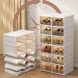 Folding Shoe Cabinet Transparent Dustproof Shoe Box Installation-Free Organizer Doorway Plastic Shoes Rack Cabinet Children's