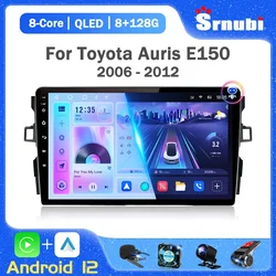 Srnubi-Car Stereo Multimedia, Unidade de Cabeça 4G, Android 12, Carplay, Auto DVD, GPS, 4G, Rádio para Toyota Auris E150 2006-2012