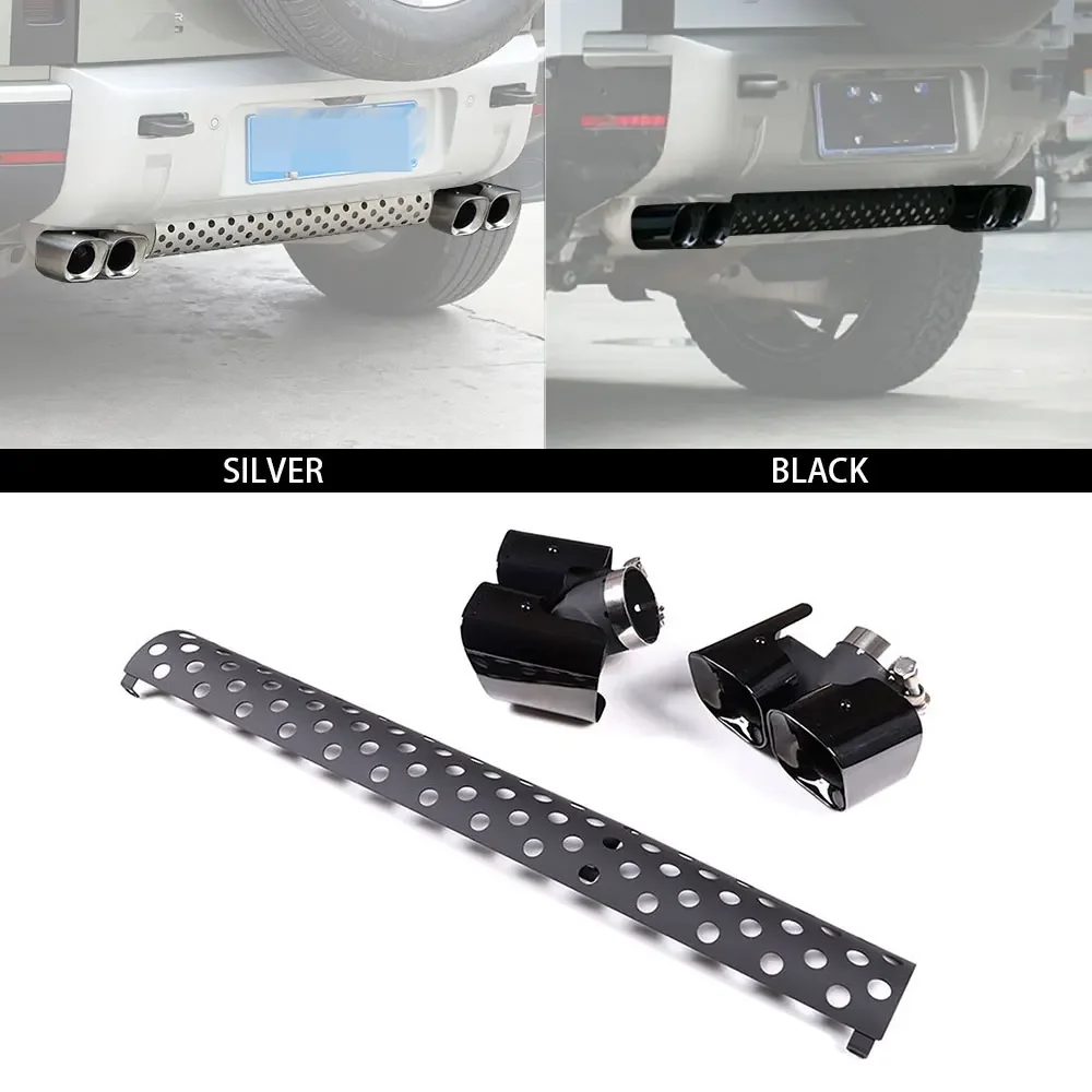 

For Land Rover Defender 90 110 2020-2022 Rear Exhaust Muffler Tip Pipe Stainless Steel Silver Car Tail Air Vent Outlet Tailpipe