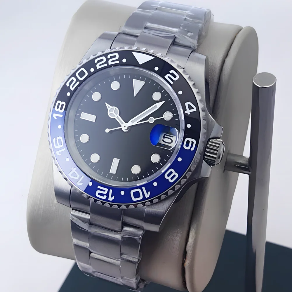 

Black Blue Bezel Men's watch, Water-Resistant Case, 40mm Luxury Men's Watch, Sapphire Glass, Mechanical NH35 Movement.