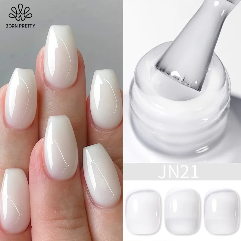 

BORN PRETTY Milky White Jelly Nude Gel Nail Polish 10ml White Translucent Soak Off Gel Vernis Semi Permanent Need UV Light Cure