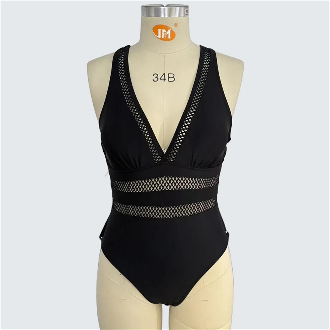 S - XXL Neuer einteiliger Badeanzug mit V-Ausschnitt und überkreuztem Rücken, Damen-Badebekleidung, weiblicher Monokini mit Ausschnitten, gepolsterter Badeanzug, Badeanzug, Modell V7587 – Detail 8
