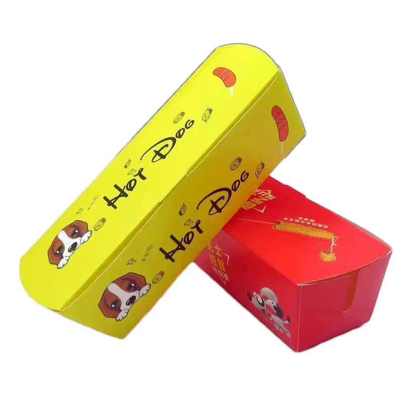 Customized productFood grade biodegradable oil resistant greaseproof cheese hot dog packaging paper holder box with lid