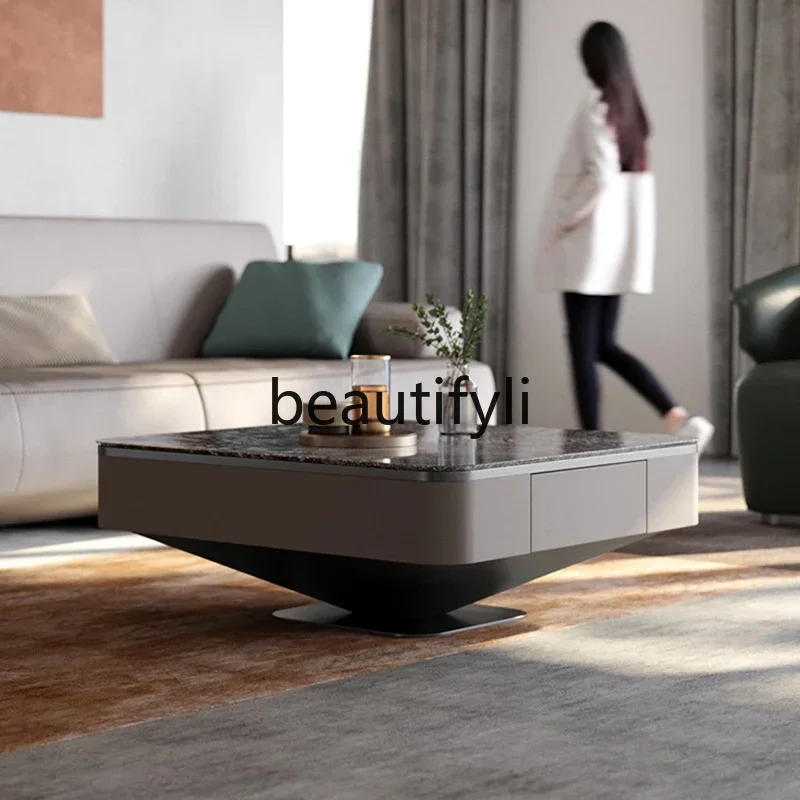 

1184A Italian light luxury rock slab square coffee table size combination living room luxury stone high-end TV cabinet