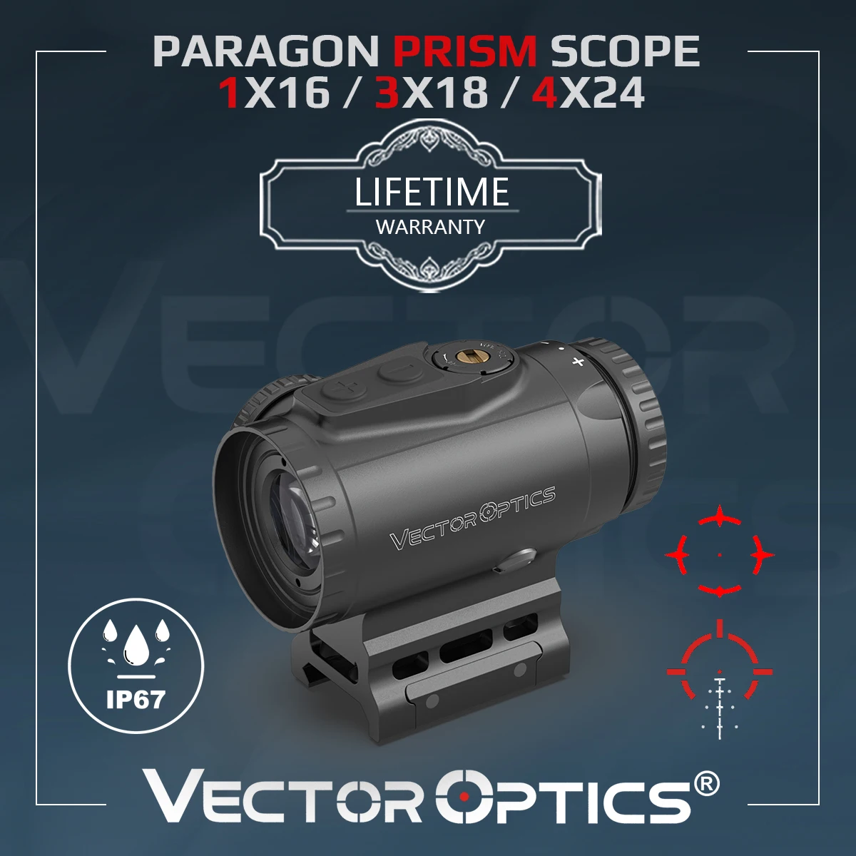 

Vector Optics Paragon 1x1 6/3x18 Микропризменный прицел с большим межзрачковым расстоянием Компактная CQB-оптика для быстрой стрельбы по мишеням AR 15 .308