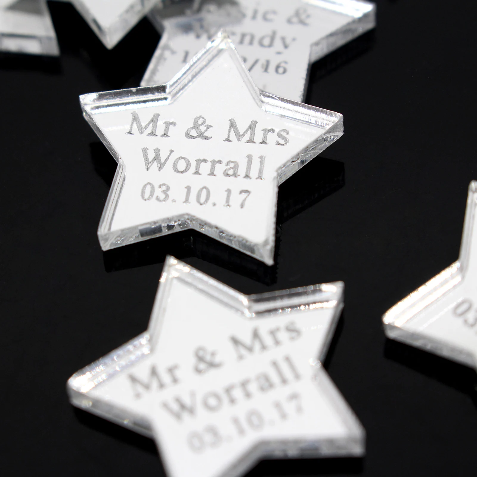 30Pcs Personalized Engraved Mirror Stars Tags Wedding Table Centerpieces Baby Shower Decor Baptism Birthday Wedding Custom Gifts