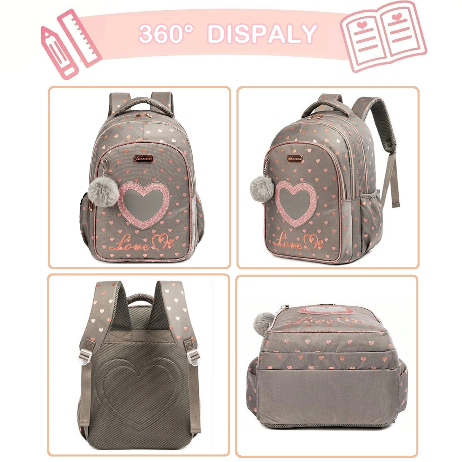 3PCS Kids School Bag Set for Girls Cute Kawaii Backpack Waterproof Lunch Bag and Pencil Case Children's Back to School Supplies