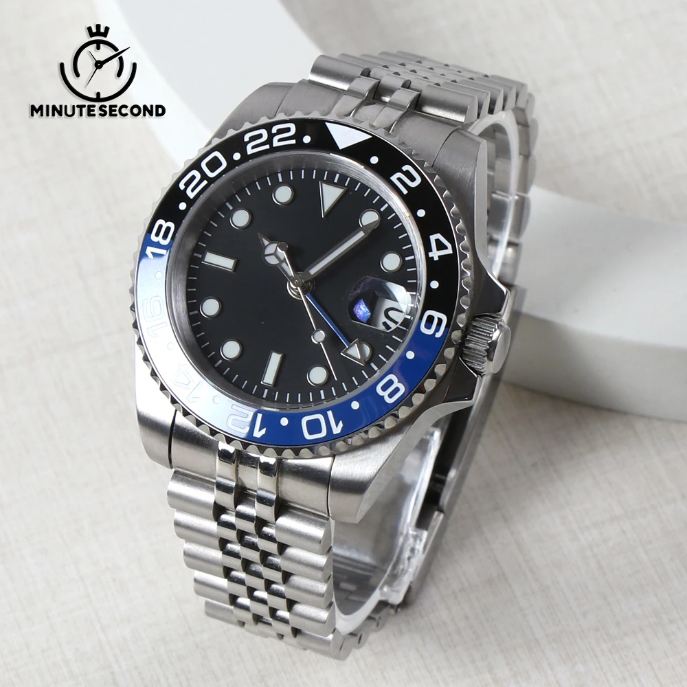 MINUTESECOND NH34 Watch GMT Watch Men Mechanical Wristwatch NH34 40mm Sapphire Luminous Stainless Steel Men's Automatic Watches