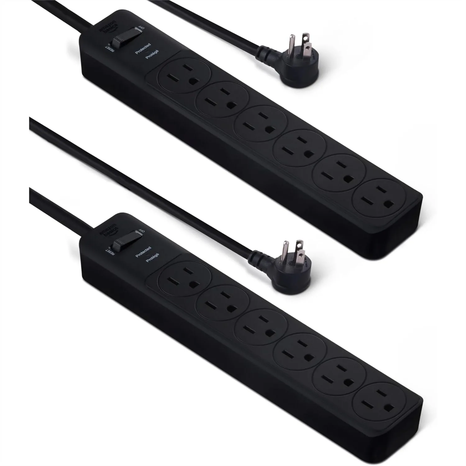 

6-Outlet Surge Protector Power Strip with Circuit Breaker, 600J, 2ft Cord, Black, 2-Pack