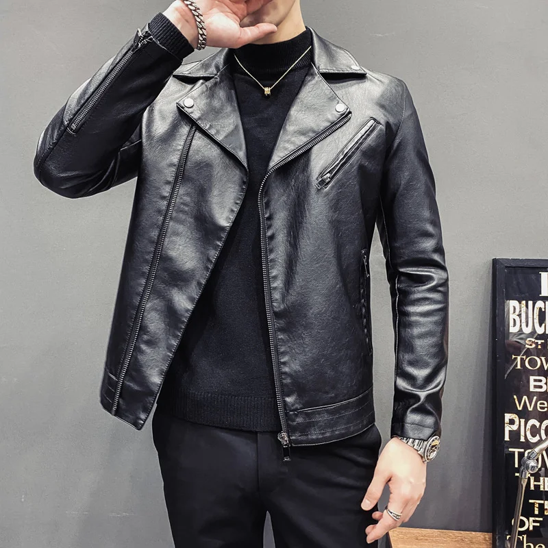 PU Leather Jackets for Men 2024 Spring 's Jacket Fashion Casual Zipper Black Slim Fit Short Top Clothing Veste Homme Xhl