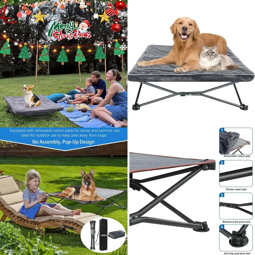 

Elevated Foldable Dog Cot - 36x36x10 Outdoor Breathable Bed with Removable Cushion & Carry Bag (Grey, Large)