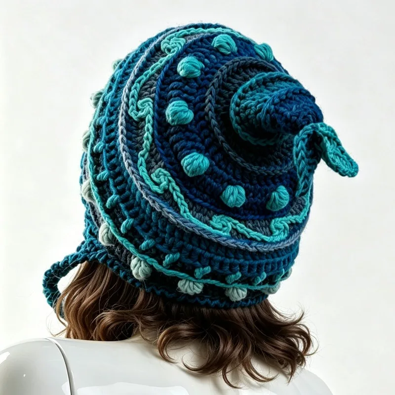 Handmade Colorful Striped Octopus Tentacle Elf Beanie Women Custom Crochet Plush Knitted Braid Hat Men Cosplay Boho Party Caps