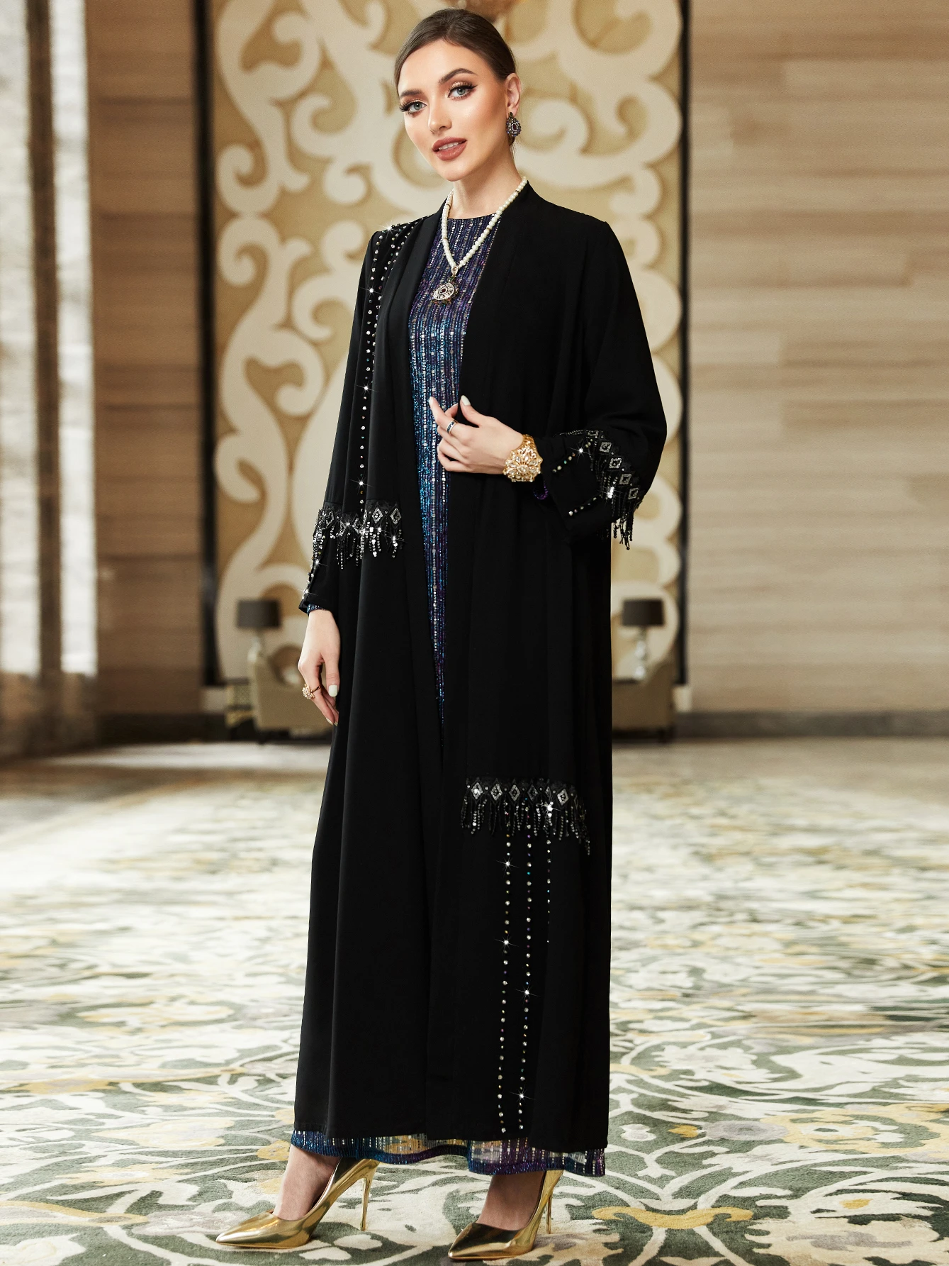 Eid Jalabiya Caftan Abaya for Women Muslim Party Dress Arab Diamond Abayas Long Dresses Robe Woman Tassel Ramadan Vestidos