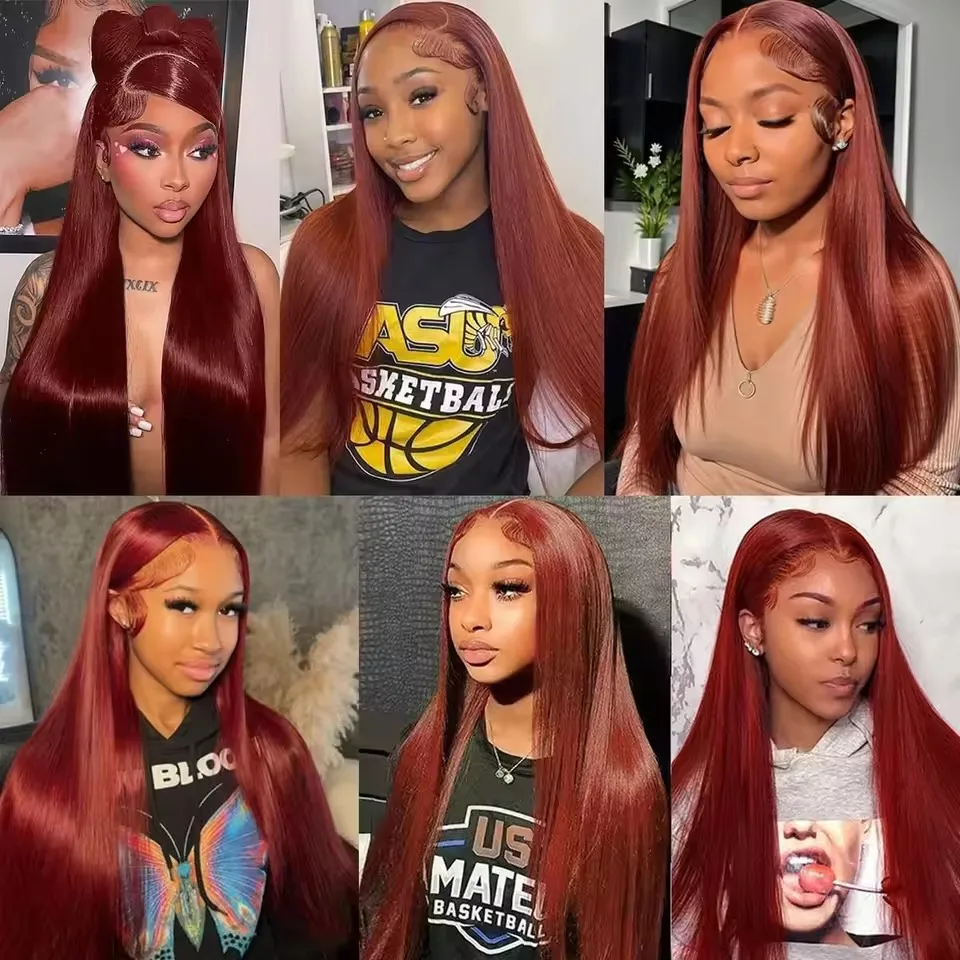 الزنجبيل شعر طبيعي مفرود الباروكات 13x6 الدانتيل الشفاف شعر مستعار أمامي شعر الإنسان للنساء البني المحمر اللون 100% باروكة من شعر طبيعي #5