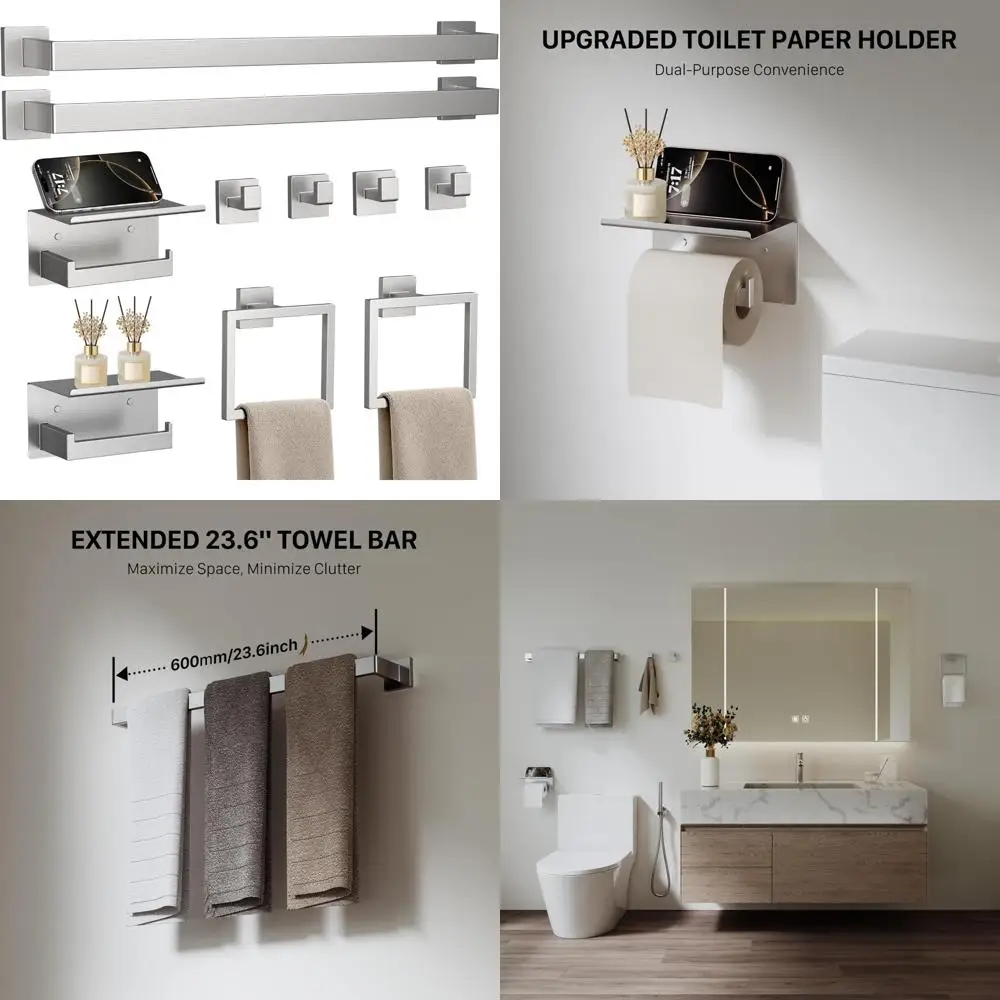 

Bathroom Accessories Set, 10-Piece, 23.6 Inch, Brushed Nickel Finish, Stainless Steel Towel Bar Hardware Set, Modern Bathroom De