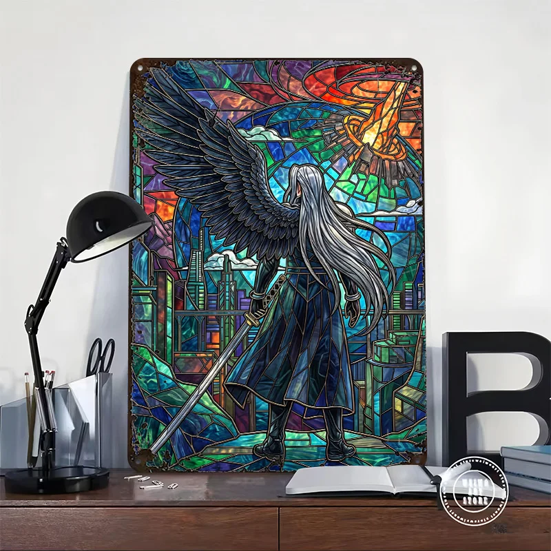 Sephiroth Stained Glass Art Printed Poster Customized Retro Wall Art Vintage Metal Tin Signs for Room Ornaments Home Decorations