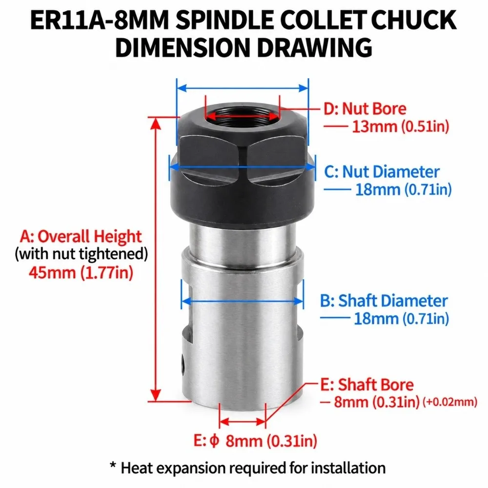 8MM Inner Diameter Collet Chuck Extension Precision Ground High Speed Compatible Spindle Extension Rod Steel Material