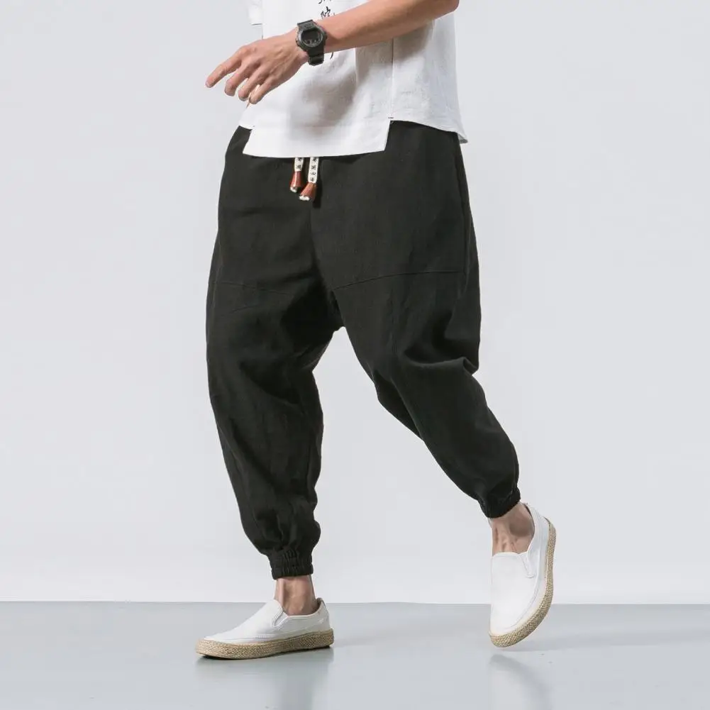 

Cotton Men Pants Youthful Streetwear Pants Drawstring Men Harem Pants Solid Color Deep Crotch Casual Loose Joggers Male Trousers