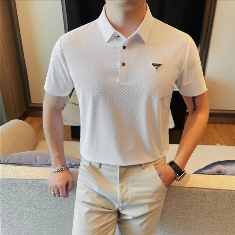 

High Quality Summer Ice Polo Shirt for Men Slim Fit Cool Breathable T-shirts Fashion Short Sleeve Casual Business POLO T Shirts