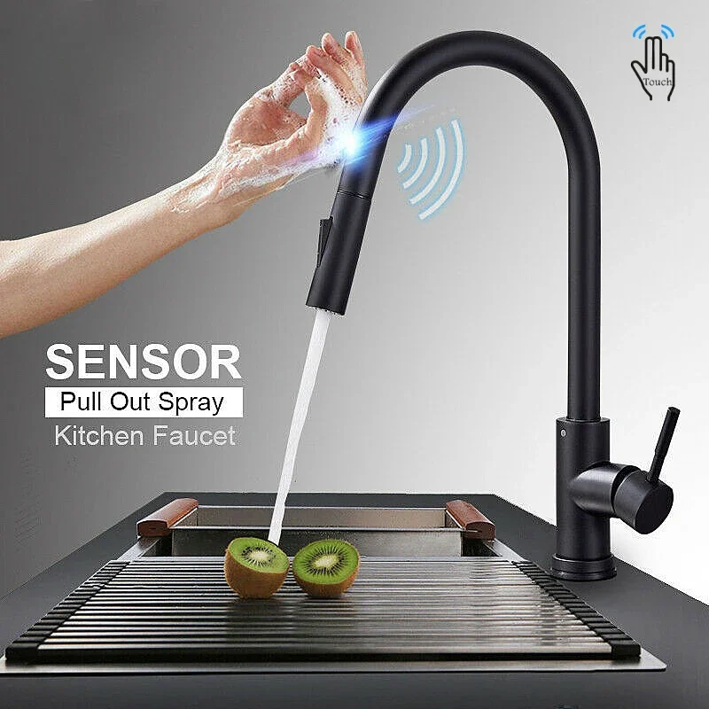 

Smart Touch Kitchen Faucet，Pull Out Sensitive Sensor Mixer Tap for Kitchen，360°Rotation Water Water Tap Hot and Cold Sink Spigot