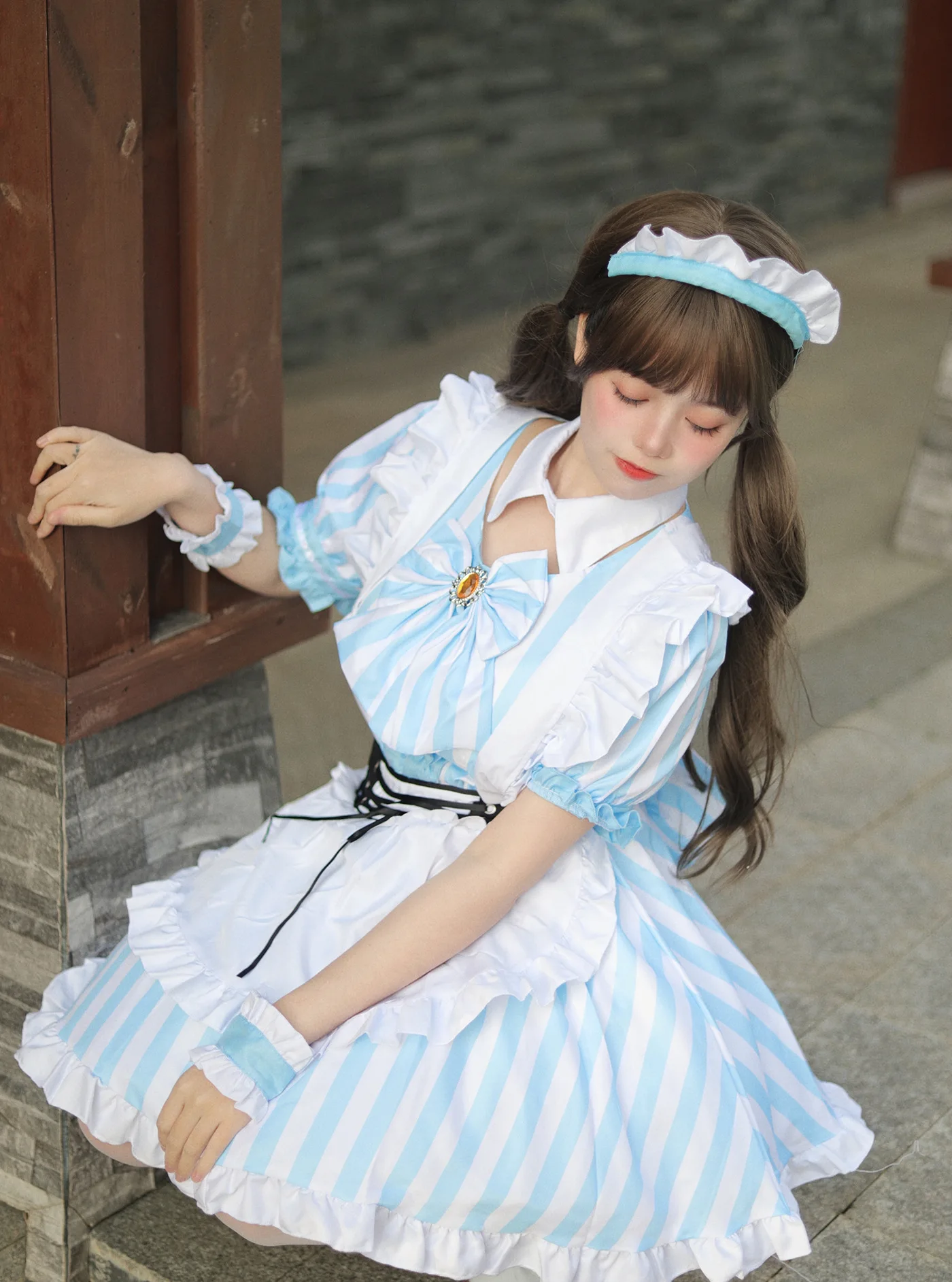 S -5XL Blue Strips Cute Lolita Maid Dress Costume Cosplay Girl Maid Dress Trending Girls Maid Party Costumes