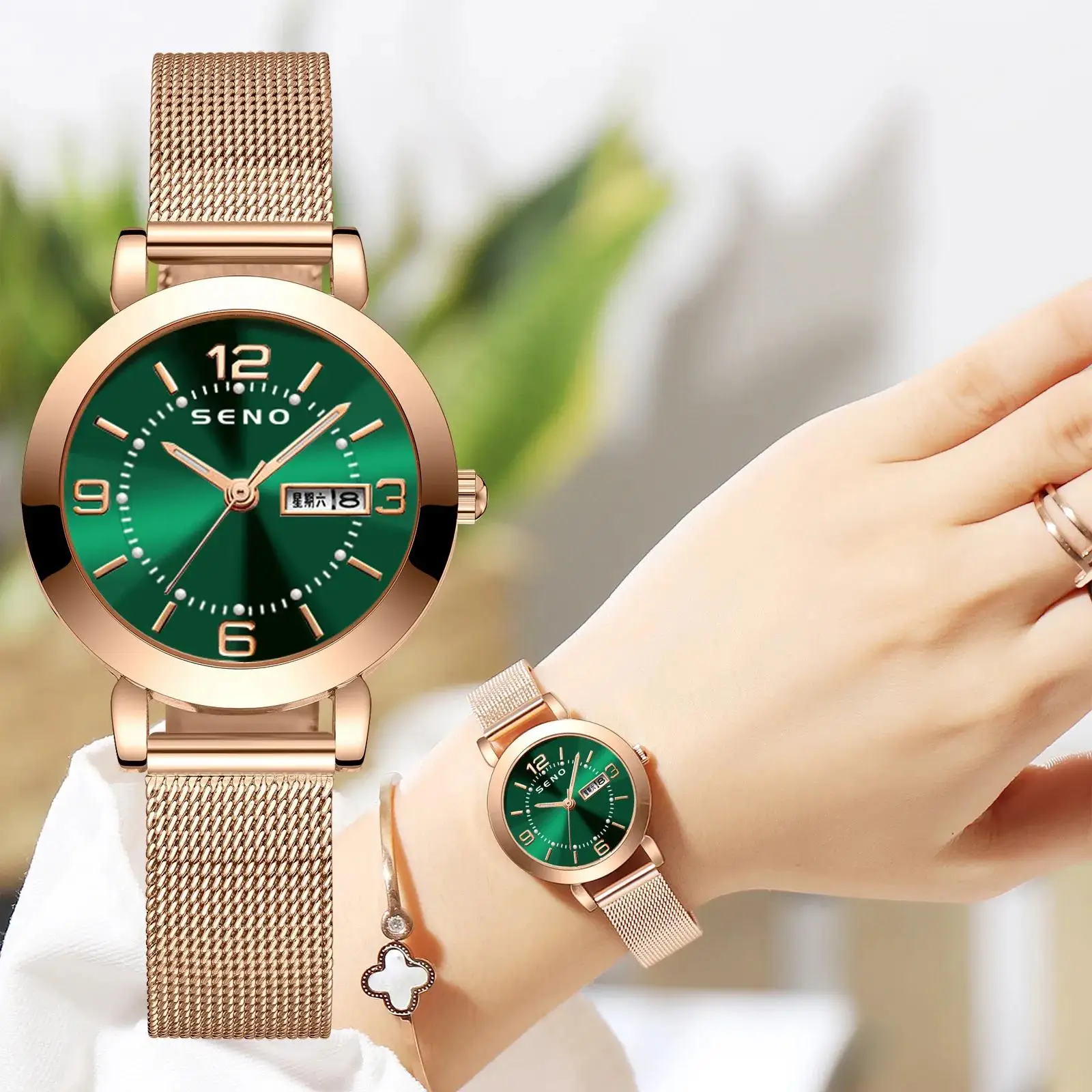 

Fashion Ladies Quartz Watch Waterproof Korean Simple Design with Night Light Dual Calendar Analogue Wristwatch for Women
