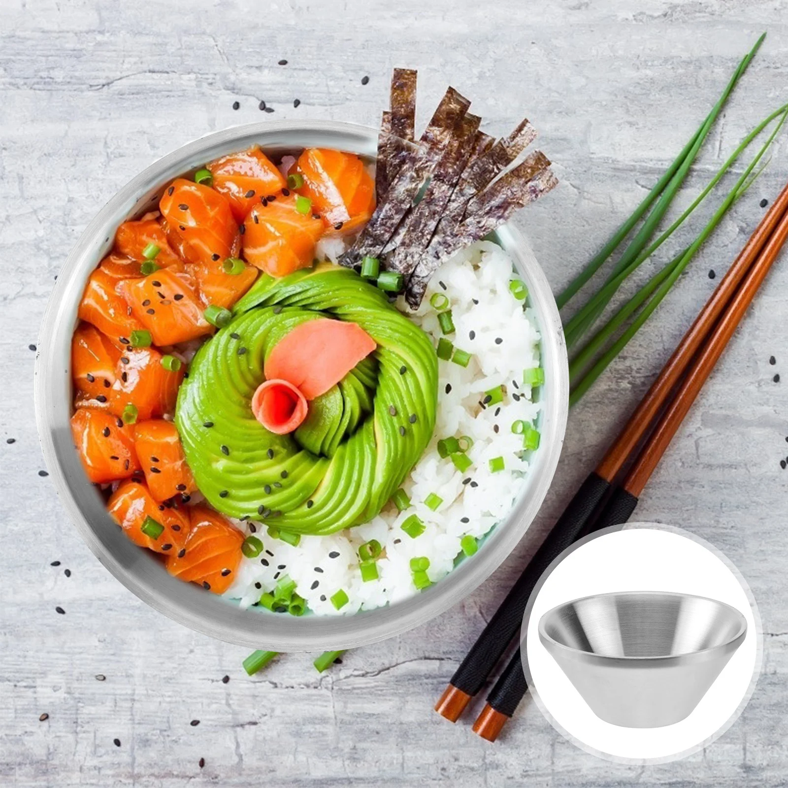 

1Pcs Double Stainless Steel Salad Bowl Silver Multiuse Instant Noodle Bowl Kitchen Container for Home Hotel