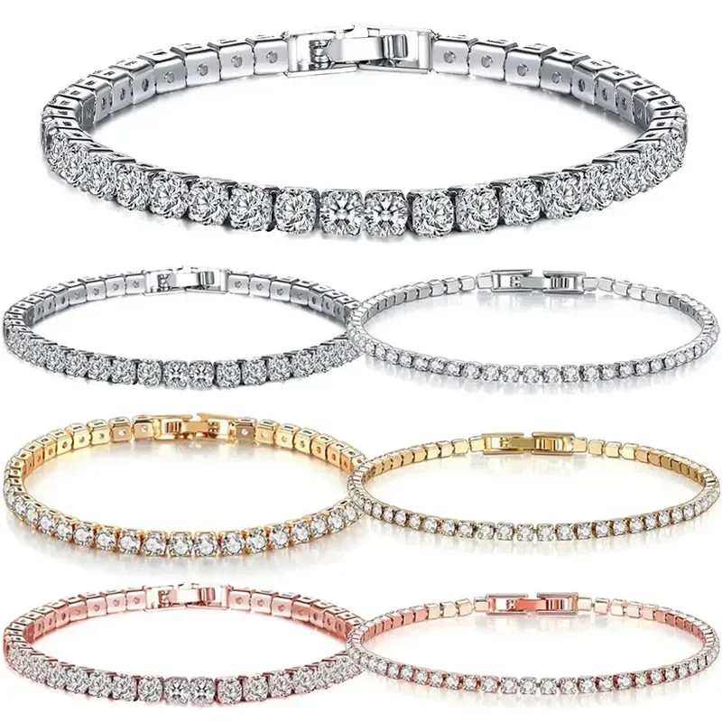 

New Exquisite Tennis Bracelet 925 Sterling Silver Hip Hop Trend Gold Color Women's and Men's Bracelet Crystal Jewelry Gift