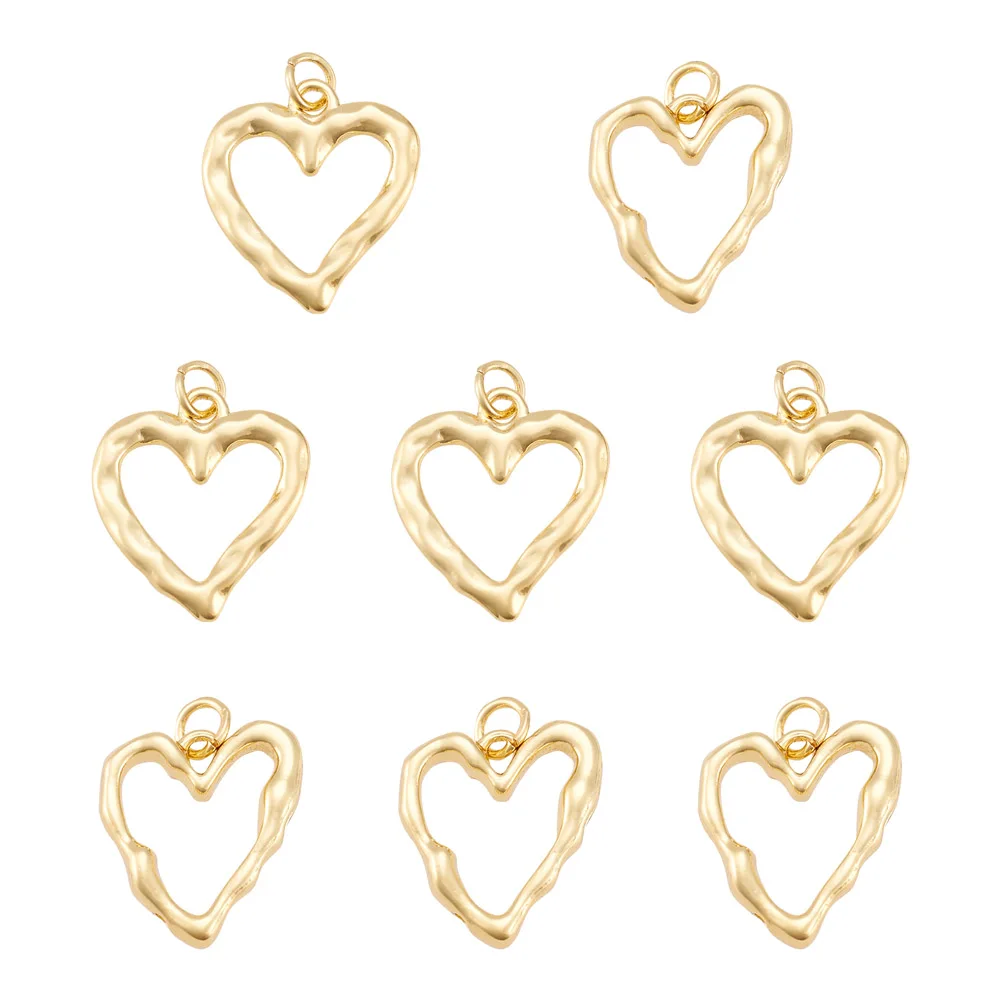 8Pcs Gold Color Brass Hollow Heart Charms Pendant For DIY Women Necklace Earrings Jewelry Findings Making