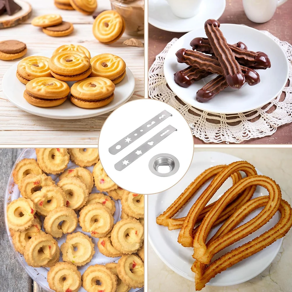 3 Pcs Biscuit Attachment 8 Patterns with Connection Ring Meat Grinder Attachment Cookie Maker Attachment for Size 5 Meat Grinder