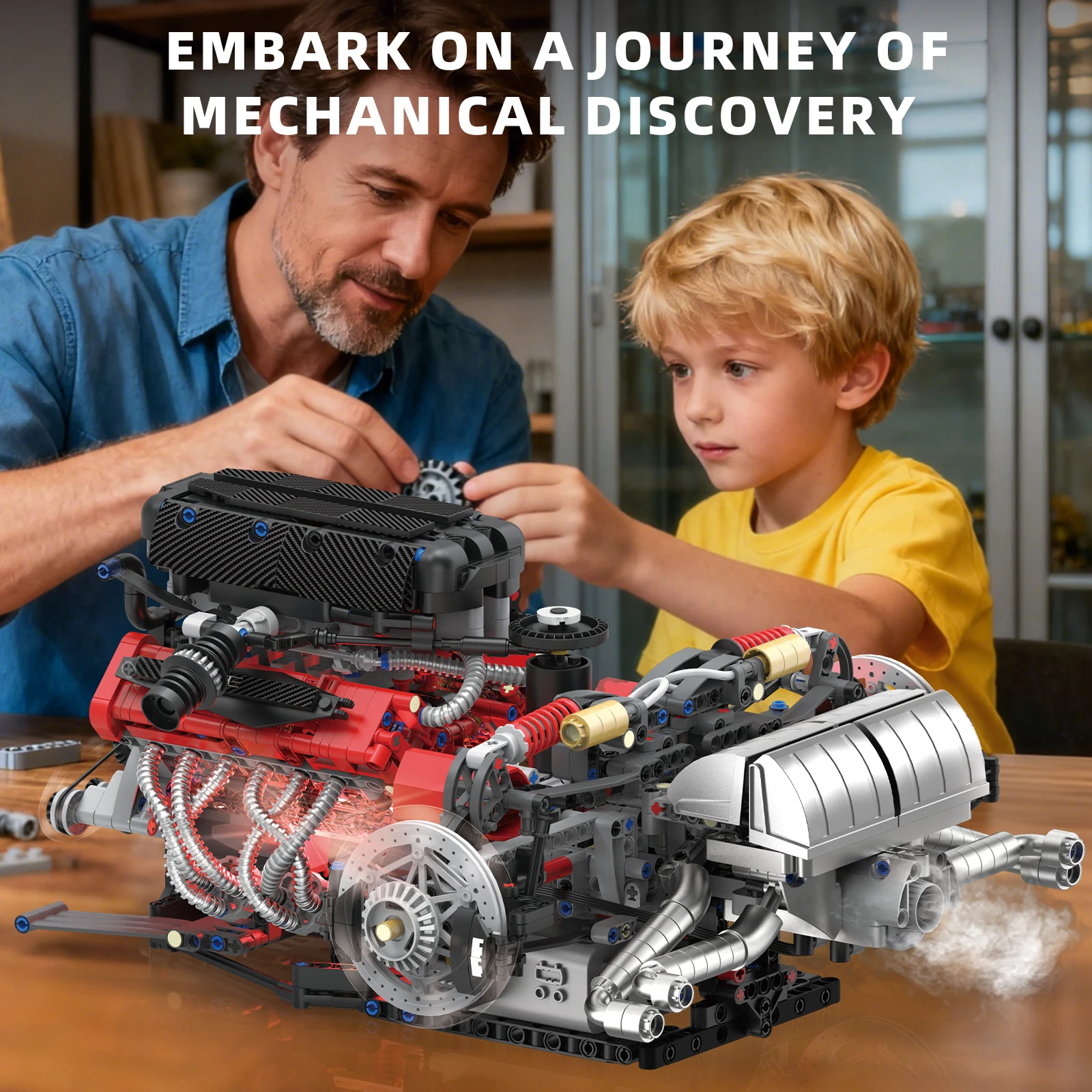 1610 peças conjunto de modelo de montagem de blocos de construção de motor v12-kit moc programável de controle remoto por aplicativo com luzes e spray