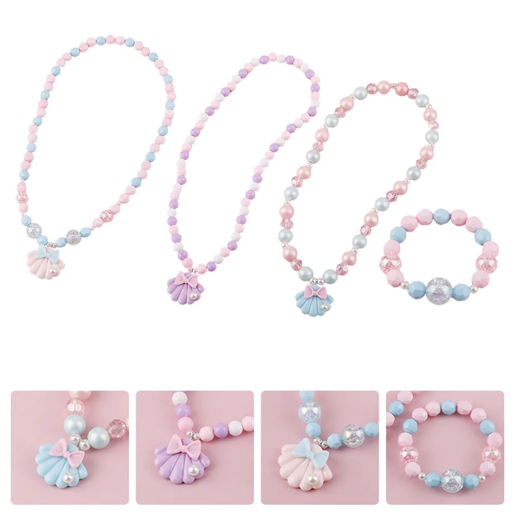 

1Set Pearl Shell Necklace Bracelet Set Colorful Acrylic Jewelry Beaded Girls Everyday Wear Kid Beaded Bracelets Necklace