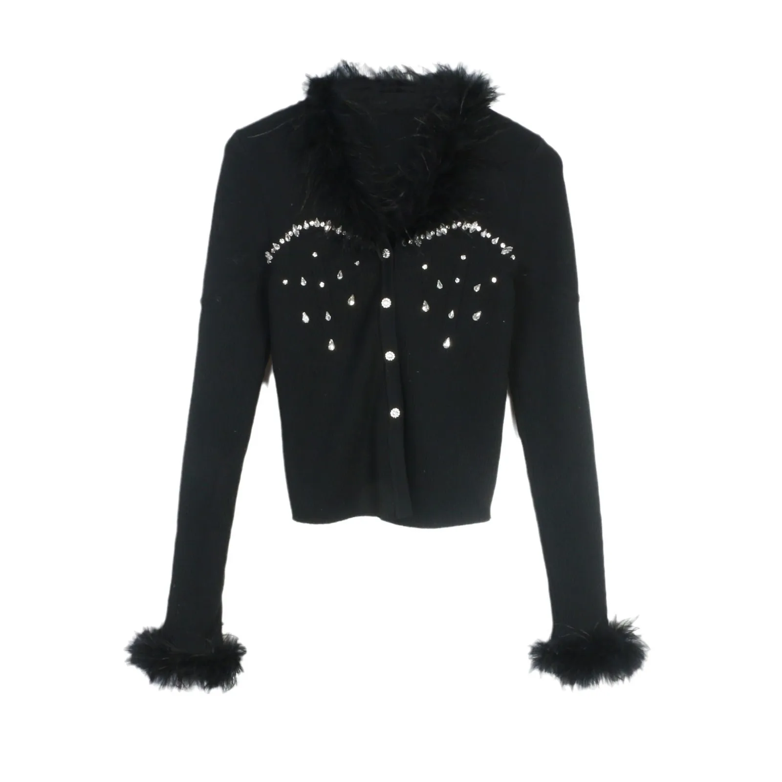 

Women Cardigan 2025 Early Spring New Style Design Sense Heavy Industry Feather Stitching Temperament Elegant Ladies Sweater