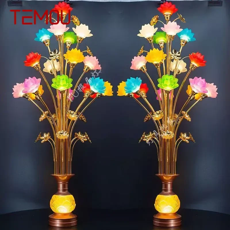 TEMOU Colored LED Lotus Table Lamp For Buddha Lamp Household Buddha Hall Lamp Glass Lamp Temple Worship Buddha Front Lamp