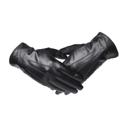 GOURS-guantes de piel auténtica para hombre, Manoplas de piel de cabra, forro polar, cálidas, a la moda, para conducir, novedad, invierno, GSM043