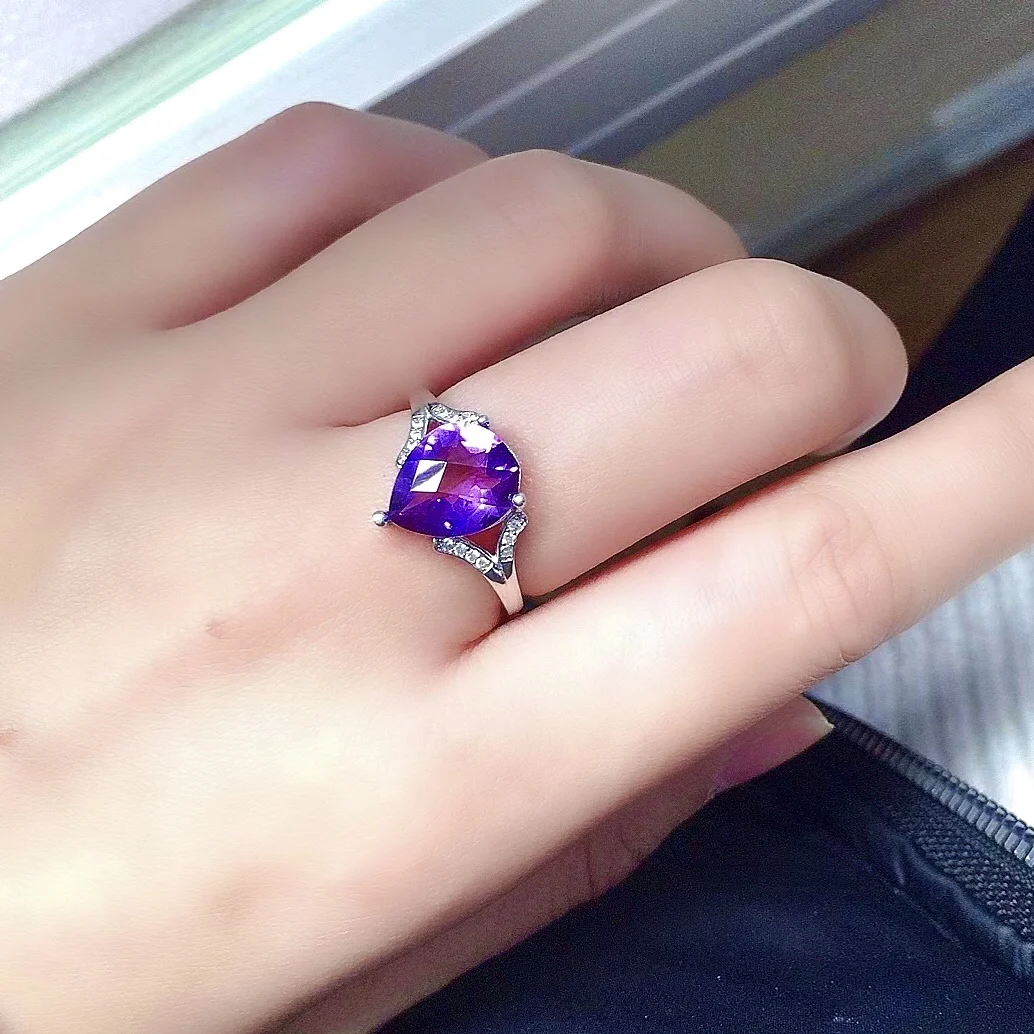 

3ct 9mm*11mm VVS Grade Amethyst Ring for Party Luxury Natural Amethyst Silver Ring Fashion 925 Silver Amethyst Jewelry