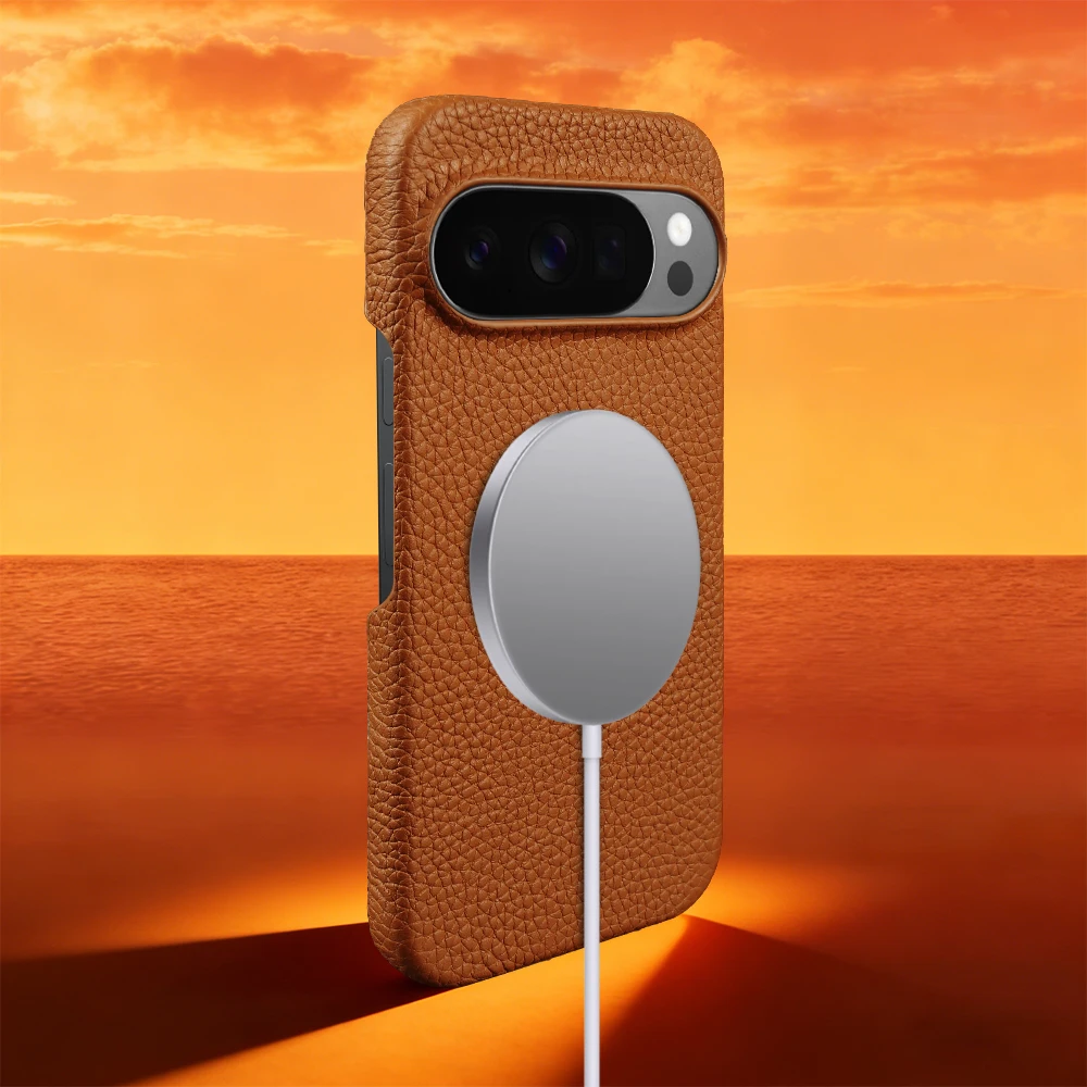 

Classic Lychee Texture Genuine Leather Magnetic Phone Case for Google Pixel 10 9 Pro XL 8 8A 7 7A 6 6A Pro for Magsafe Cover